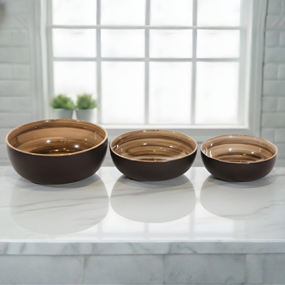 midnight black ceramic serving bowl set of 3 for serving snacks salads desserts and everyday dining use